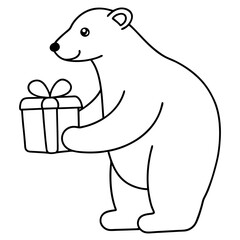 Wall Mural - Polar Bear with Christmas Gift Outline Vector