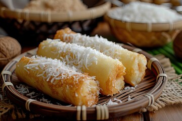 Poster - Indonesian dessert sweet pancake filled with coconut and palm sugar