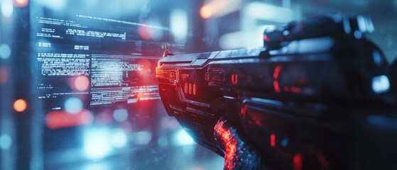 Action shooting video game battle modern holding a gun digital cyber technology background wallpaper AI generated image