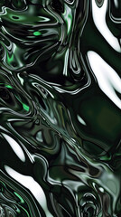 Wall Mural - Abstract dark green holographic iridescent neon background fluid liquid glass curved wave in motion 3d render. Gradient design element for banners, backgrounds, wallpapers and covers