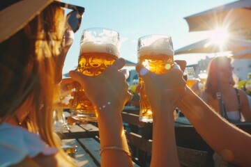 Canvas Print - A couple sipping beers together, relaxing and having fun