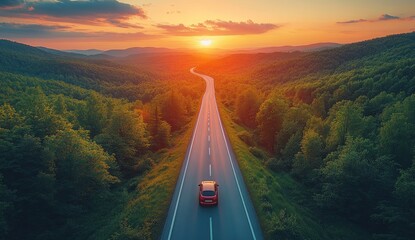 Poster - Sunset Drive on a Winding Road