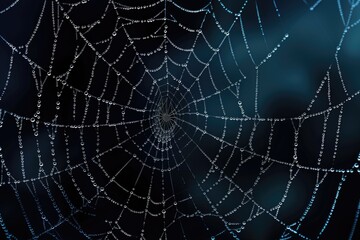 Canvas Print - Close-up of a spider web with water droplets glistening on its intricate surface