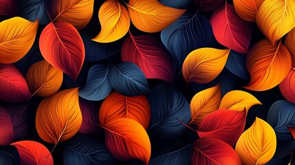 A dynamic seamless pattern of stylized autumn leaves