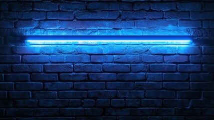 Wall Mural - Blue Neon Light on Brick Wall