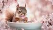 © Avr Di - An exotic squirrel relaxes in a luxurious spa surrounded by exotic flowers and soothing water, enjoying the serene and pampered surroundings.