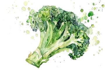 Sticker - A delicate watercolor illustration of broccoli on a clean white background, perfect for use in food-related designs