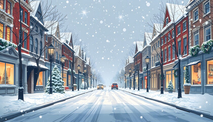 Wall Mural - snowy streets christmas vibes isolated with white highlights, png