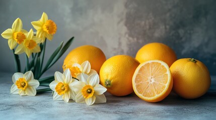 Wall Mural - Lemon and Daffodils still life