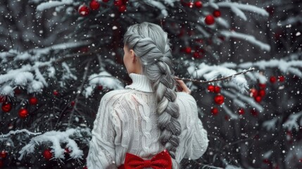 Canvas Print - A beautiful woman with long gray hair in braids