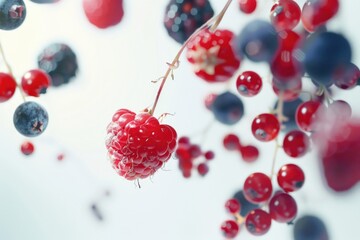 Sticker - A bunch of ripe berries hangs from a tree branch in the forest