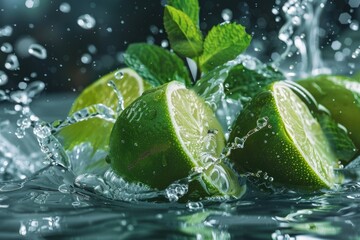 Poster - Fresh limes with water droplets, great for food and drink images