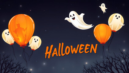 Halloween Banner ,Ghost , boo, Scary ,spooky ,air balloons, template Vector illustration isolated with white highlights, png