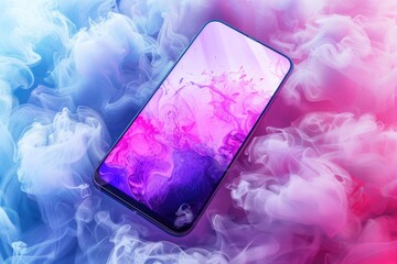 Wall Mural - A close-up of a cell phone surrounded by smoke