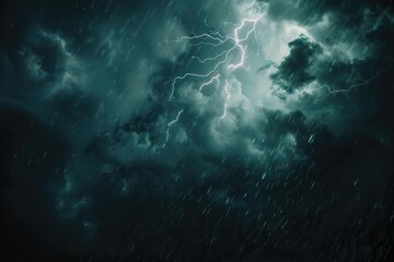 A dramatic dark stormy sky with clouds and lightning