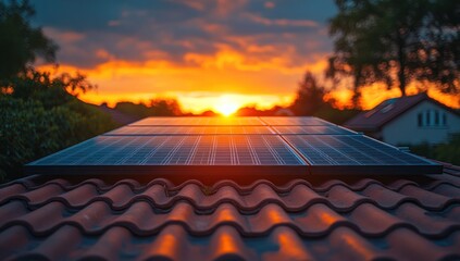 Wall Mural - Solar Panels at Sunset