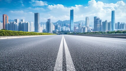 Asphalt highway road and city skyline with modern buildings scenery in Guangzhou. Car background..generative ai