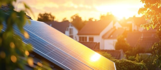 Wall Mural - Solar Panels on Rooftop at Sunset