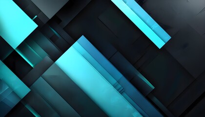 Wall Mural - Sleek Black and Teal Abstract Background with Geometric Shapes and 3D Diagonal Lines for Modern Design