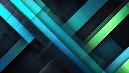 Wall Mural - Sleek Black and Teal Abstract Background with Geometric Shapes and 3D Diagonal Lines for Modern Design