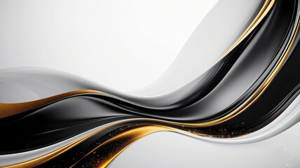 Wall Mural - Elegant flowing curves in black, gold, and white create a harmonious abstract design ideal for modern decor or artistic themes