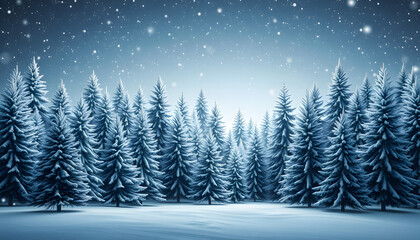 Christmas background with winter forest of Christmas trees isolated with white highlights, png