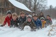 © Peeradontax - A group of cheerful children bundled up in winter coats and hats enjoy a fun-filled day playing in the snow.