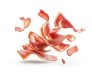 Bacon and ham on white background