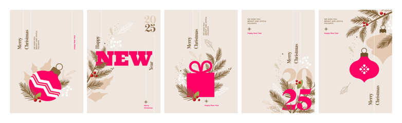 Merry Christmas and Happy New Year greeting cards. Vector illustration concepts for background, greeting card, party invitation card, website banner, social media banner, marketing material.