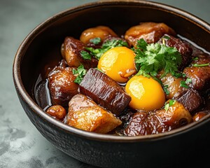 Chinese food featuring braised pig s trotters eggs in brown soya sauce and rice wine vinegar