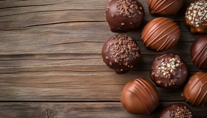 Sticker - Chocolate and caramel coated apples on rustic wood top view