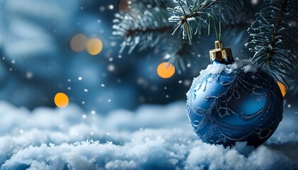 Wall Mural - serene blue christmas background with sparkling snowflakes and festive decorations