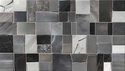 Abstract grey marble patchwork texture with intricate tiled patterns, showcasing a unique stone background design