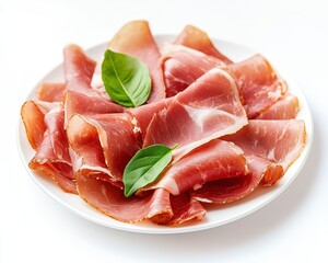 Sticker - Fresh prosciutto on white background