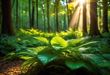 lush vibrant foliage illuminated gentle soft sunlight creating beautiful natural scene, leaves, nature, greenery, plants, trees, landscape, garden, flora