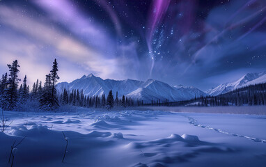 Wall Mural - alaska denali national park aurora and winter forest generative ai