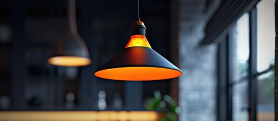 Wall Mural - orange bulb light on the blackceiling