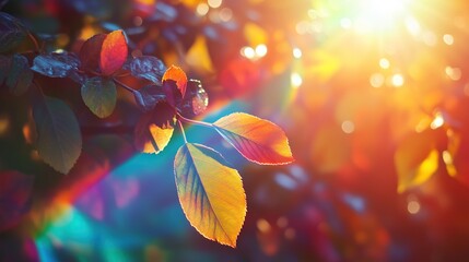 Sunlight shining through autumn leaves