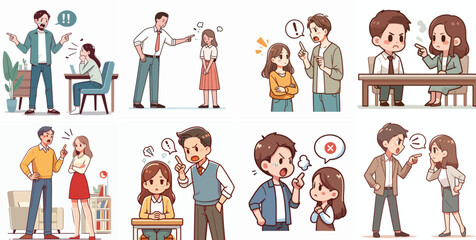 Canvas Print - vector set of a guy scolding his girlfriend in a flat design style