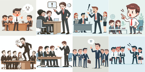 Canvas Print -  vector set of business people scolding employees in a simple and minimalist flat design style. white background