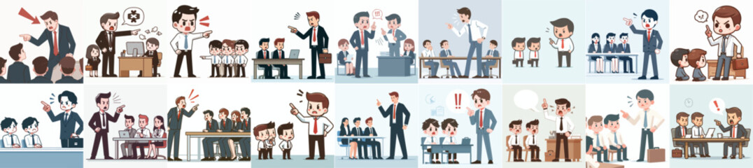 Canvas Print - vector set of business people scolding employees in a simple and minimalist flat design style. white background