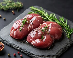 Wall Mural - Pork kidneys on stone background