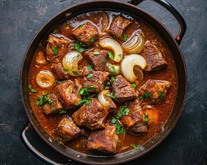 Pork shoulder and onion cooked together in a pan