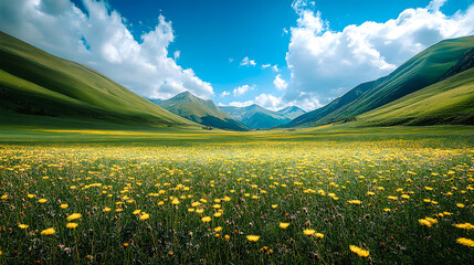 Wall Mural - Paysage de montagne en été avec prairie fleurie