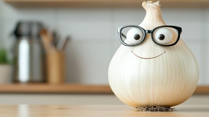 Canvas Print - A close up of a onion with glasses on it's face, AI