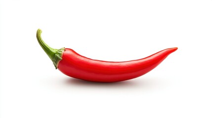 Poster -   A red pepper with a green stalk on a white background