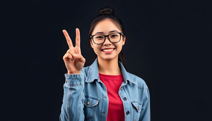 Young hispanic woman wearing casual clothes and glasses showing and pointing up with fingers number five while smiling confident and happy isolated with white highlights, png