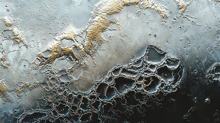 Poster -   A close-up of a black and gold textured surface with droplets of water on its surface