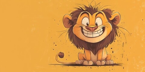 Wall Mural - a minimalistic digital drawing of a humoristic adult cartoon lion, 