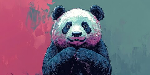 Wall Mural - a minimalistic digital drawing of a humoristic adult cartoon panda, 